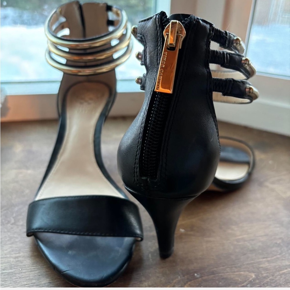 Vince Camuto Black and Gold Heeled Sandals